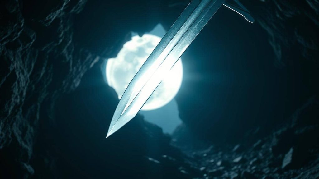 La espada que terminó con la vida de Medusa refulge frente a la luna llena