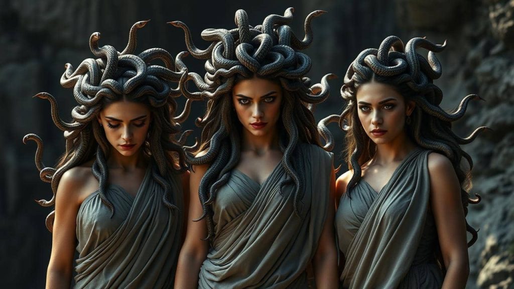 Las tres hermanas, Medusa, Esteno y Euríale. Son las tres Gorgonas