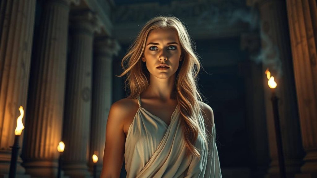 Medusa aterrorizada por la presencia de Poseidón