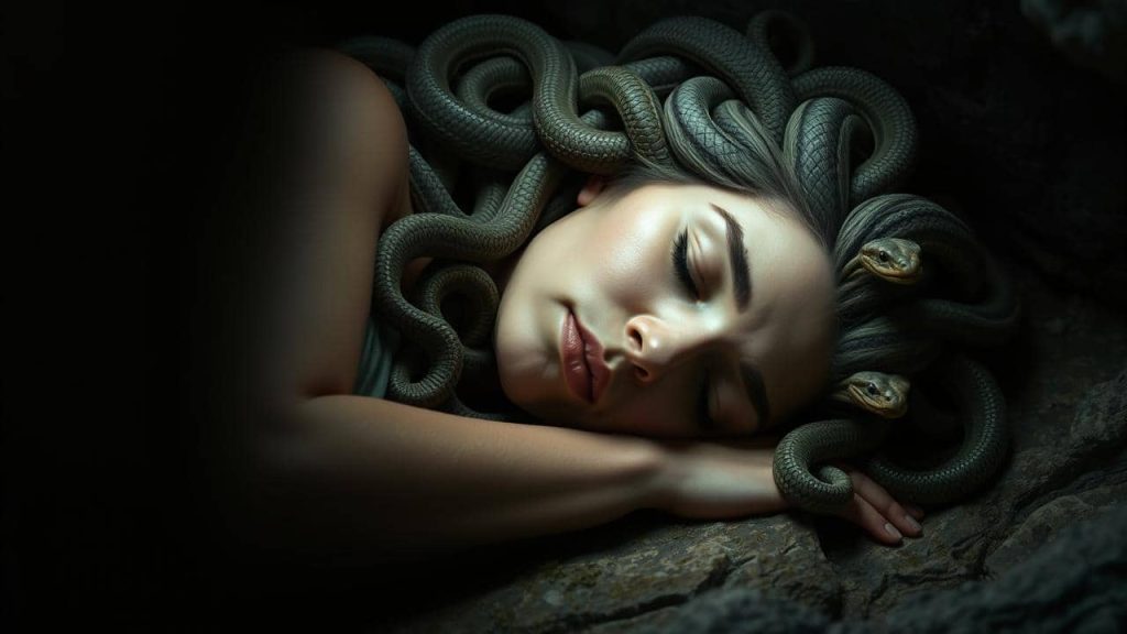 Medusa profundamente dormida en la cueva oculta
