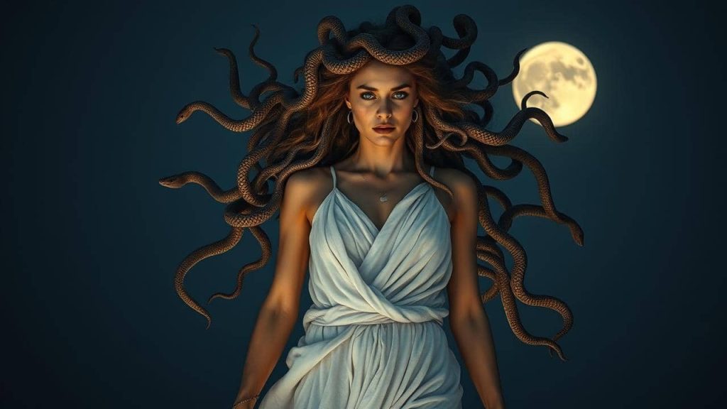 Medusa huyendo en la noche