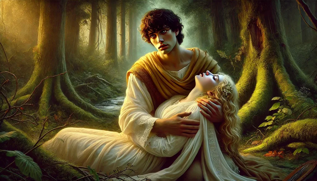 Eurídice en brazos de Orfeo tras ser mordida por la serpiente